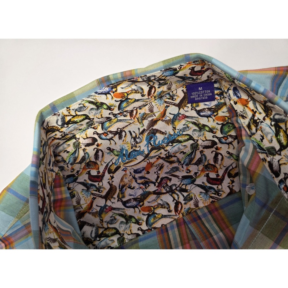 Alan Flusser Mens Size M Long Sleeve Button Down Plaid Flip Cuff Shirt‎